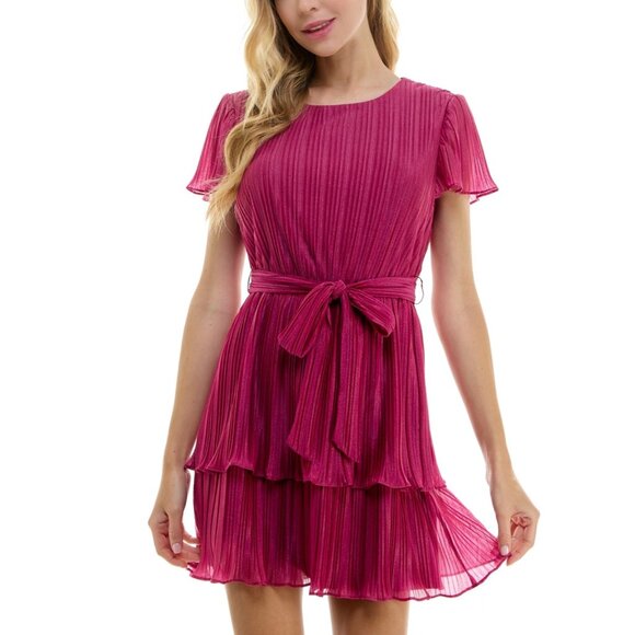 City Studios Dresses & Skirts - City Studios Women’s Juniors' Flutter Sleeve Crinkle Pleat Mini Dress XL NWT